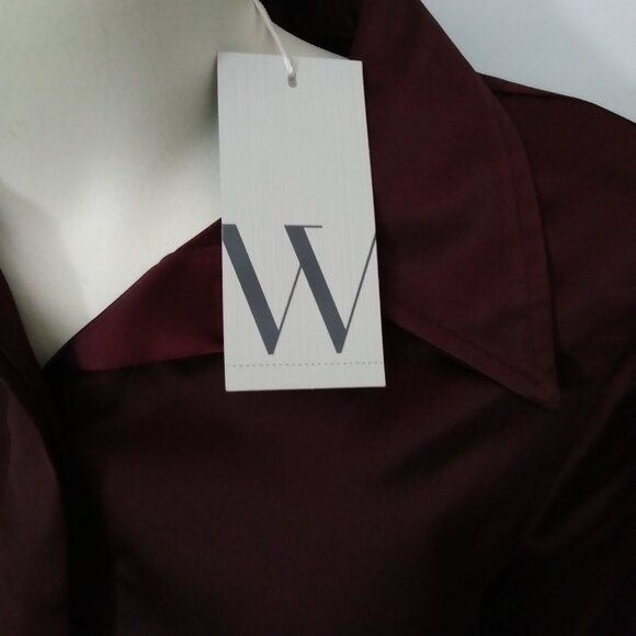 Worthington Satin Burgundy Small Long Sleeve Blouse - Picture 6 of 11